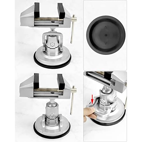 QWORK Portable Vacuum Base Vise with Multi-Angle Rotation - 3.15" Jaw Width Pivots Vise Portable Vacuum Base Vise, for Various Smooth Work Surfaces