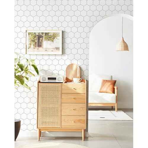 Kitchen Peel and Stick Wallpaper White Wallpaper Modern Contact Paper for Cabinet Bathroom Backsplash Renter Friendly Self-adhesive Waterproof Removable Vinyl Papel Tapiz Para Cocina 17.3"¡¿78.7"