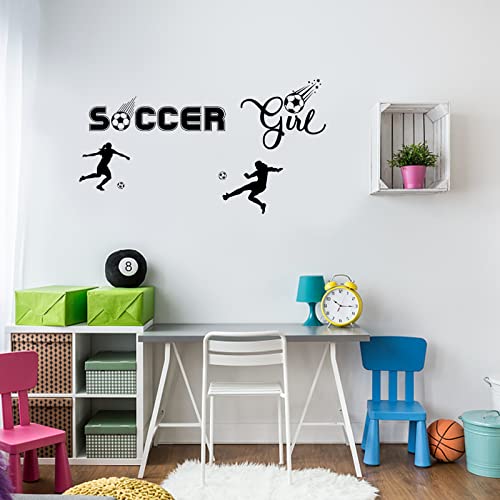 PLIGREAT Soccer Girl Quotes Wall Stickers, Peel and Stick Wall Decals, Removable Vinyl Soccer Ball Football Sticker for Soccer Fans Girls Bedroom Playroom Indoor Stadium Wall Decoration Wall Art Decor
