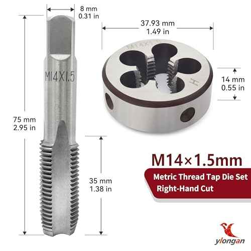 M14X1.5 Tap and Die Set, Metric Right Hand M14 x 1.5 Tap Die Set, 14 x 1.5mm High-Speed Steel Thread Milling Tap and Die Suitable for Various Metals, M14 Thread Tap and Round Thread Die Tool