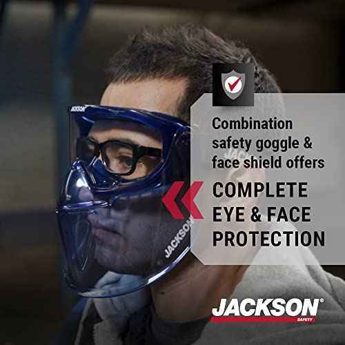 Jackson Safety 21000 - Safety Goggle - Gpl500 Premium Series - Clear Lens - Anti-fog - With Flip-up Detachable Face Shield - Blue Body