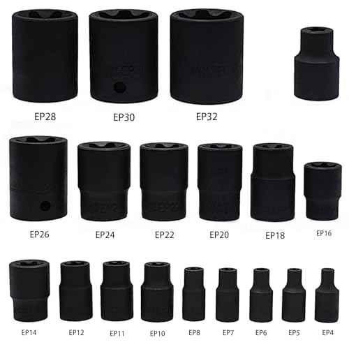 19Pcs External Torx Plus Socket Set 6 Point EP Socket Compatible with Tesla, 1/2¡± 3/8¡± 1/4'' Drive Female External E-Torx Plus Socket, High Deformation Prevention Puller Tool