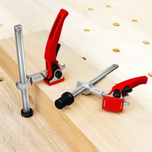 Bench Dog Clamp for Woodworking 3/4" Dog Hole, 2 Pack Quick-Ratchet Bench Clamps with 19mm Non-Slip Bench Dogs, Heavy-Duty Chrome Vanadium, Compatible with MFT Tables and Workbenches