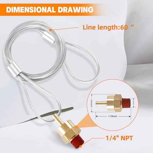 2PCS Air Tank Drain Valve Plug Fitting 1/4" NPT with 60" Cable Valve, Air Brake Reservoir Air Compressor Drain Valve For Semi Trucks