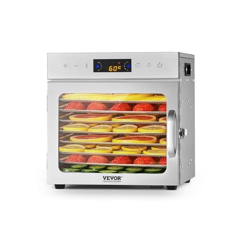 VEVOR Food Dehydrator Machine, 8 Stainless Steel Trays, 400W Electric Food Dryer with Adjustable Temperature & 24-Hour Timer, Freeze Dryer for Jerky, Meat, Fruit, Vegetables, Herbs, Dog Treats