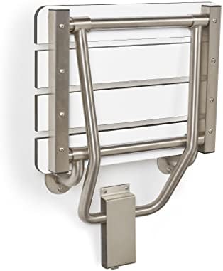 18" x 15" Phenolic White 3” Slats Folding Wall Mount Shower Seat Bench, ADA Compliant