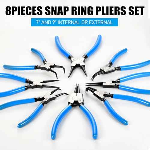 8 Piece Precision Snap Ring Pliers Set ? 7" & 9" Internal/External Circlip Pliers, 3 Angle Tips (0¡Æ 45¡Æ 90¡Æ), Heavy Duty CR-V Steel