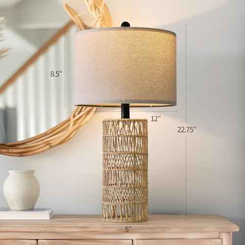 OYEARS 22.5" Boho Table Lamps Set of 2 for Living Room, Bedside Lamp for Nightstands, Rattan Lamp for Bedroom, Farmhouse Table Lamp for Room Decor, End Table, Retro, Brown£¨Not Include Bulbs£©