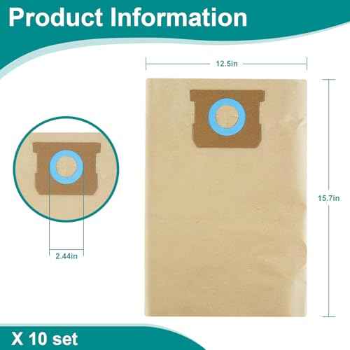 10-Pack DXVA19-4101 Shop Vac Bags for DEWALT 6 8 9 10 Gallon Vacuum Bags for DXV06P, DXV09P, DXV09PA, DXV10P, DXV10PL, DXV10S, DXV10SA, DXV10SB, Wet/Dry Vacuum Accessories