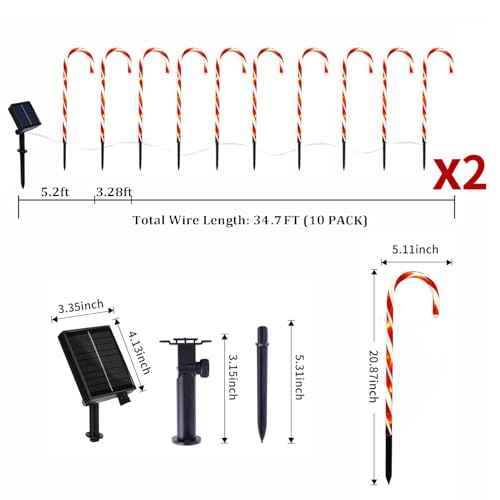 Christmas Decorations, 20 Pcs Christmas Candy Cane Lights, 21'' Solar Pathway Lights with 8 Lighting Modes, Waterproof Garden Lights for Outdoor Christmas Patio Yard Walkway Decorations