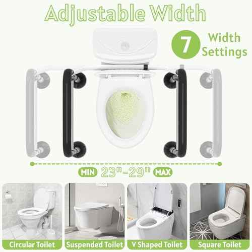 Toilet Safety Rails for Seniors - Adjustable & Foldable Medical Toilet Safety Frame - Heavy Duty Stand Alone Toilet Handles Support for Elderly Disabled & Handicap - Fits Most Toilets (380 lb)