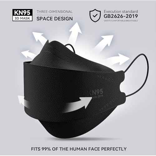 KN95 Face Masks 100 Pack, Breathable Comfortable Disposable Face Mask For Adults And Teens, Black