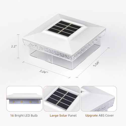 Solar Post Cap Lights, 8 Pack Outdoor Fence Post Solar Lights for 4x4 5x5 Wood/Vinyl Posts, 10-12 Hours Dusk to Dawn Warm/Cool Light Glow for Garden/Deck - White