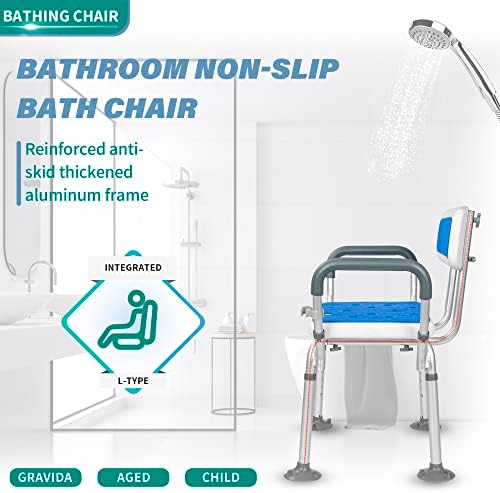Heavy Duty Shower Chair for Inside Height Adjustable Shower Chair with Arms Shower Seats for Elderly, Disabled and Handicap Support Up to 330 Pounds