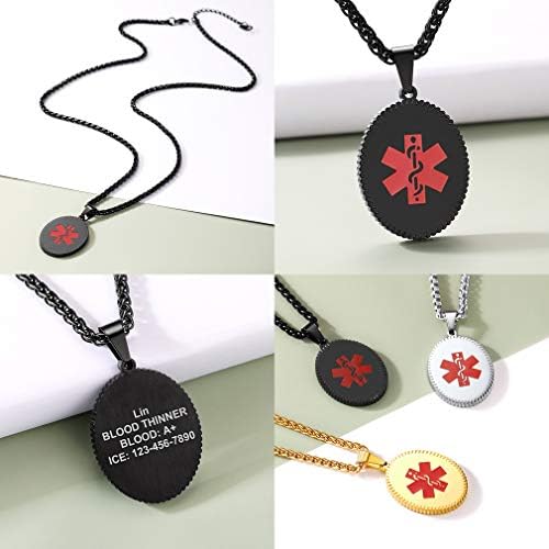 Supcare Medical Alert Necklace for Men Women, Stainless Steel Engraved Medical Emergency Pendant,Customized Medical ID Jewelry(16 Types)