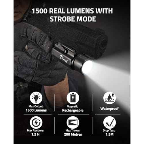 CVLIFE 1500 Lumens Pistol Flashlight Magnetic Rechargeable, Tactical Light for Pistol with Quick Install Adjustable Rail, Picatinny Flashlight with Strobe Function