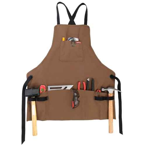 WOLVERINE Guardian Cotton Work Apron Durable & Comfortable for the Hardest Workers with Reinforced Pockets, Cross Strap Support and Quick Access Chest Pocket Brown