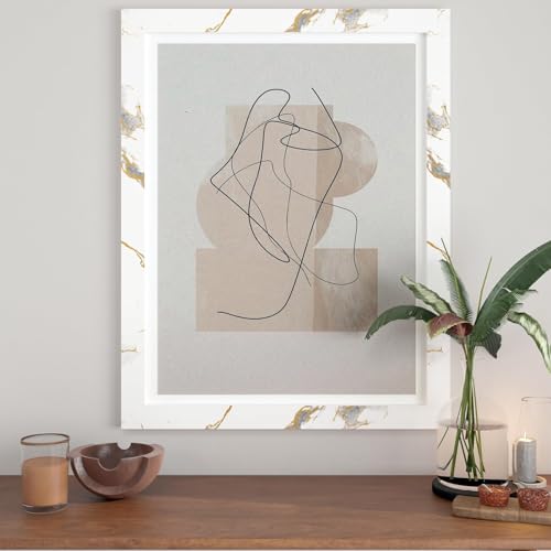 Decotalk White Marble Wallpaper Border 3x236 Inch Peel and Stick for Bathroom Mirror Frame