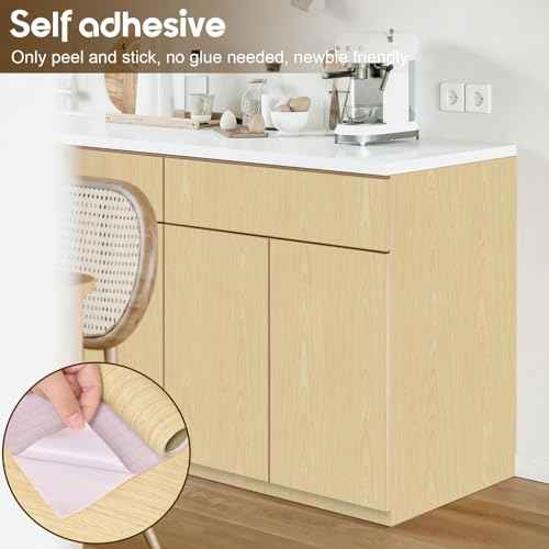 Wood Grain Contact Paper Light Wood Wallpaper Peel and Stick Contact Paper for Cabinet and Drawer Faux Natural Oak Bamboo Self Adhesive Waterproof Wooden Wallpaper Shelf Desk 17.3inW 118inL