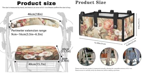 LedBack 3 Pack Rollator Accessories Walker Seat and Backrest Rollbar Covers Walker Storage Bag Hummingbirds Florals Universal Walker Accessories for Mobility Scooter