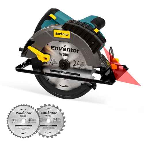 Enventor Circular Saw Corded, 14A Electric Circular Saws 7-1/4-Inch with Laser Guide, 2 Blade Saws (40T/24T), Max Cutting Depth 2-7/16"(90¡Æ), 1-13/16"(0¡Æ-45¡Æ), Single Handed Bevel, 5500RPM, Blue