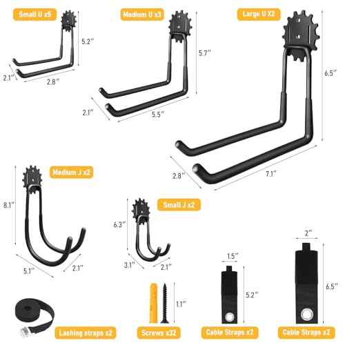 20 Pack Garage Heavy Duty Steel Hooks, Durable Storage Utility Wall Mount Holder with PVC Anti-Slip Coating for Hanging Garden Chairs, Ropes, Power Tools, Bike, Ladder and Warehouse