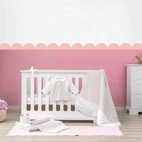 Nuanchu 10 Pcs Pink Peel and Stick Scallop Border Decal Trim 15. 75 Inch Boho Giant Scalloped Edge Wall Sticker Waterproof Vinyl Wall Decals for Kids Girls Bedrooms Playroom Nursery Classroom