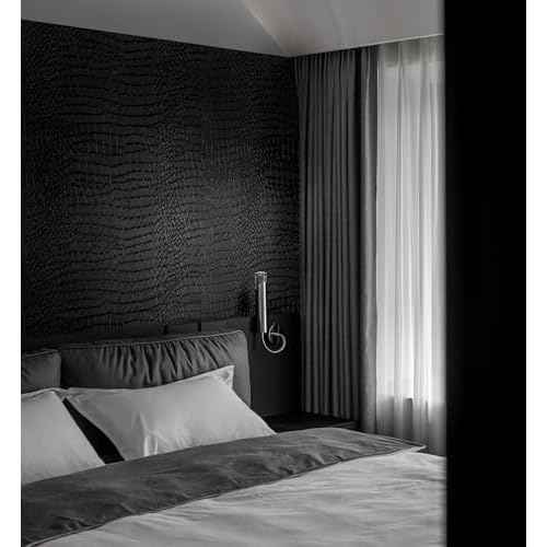 Peel and Stick Wallpaper Black Crocodile Wall Paper Modern Textured Self-Adhesive Removable Contact Paper Thicken Waterproof Easy to Clean Decorative for Bedroom Bathroom Film 118 "x15.75