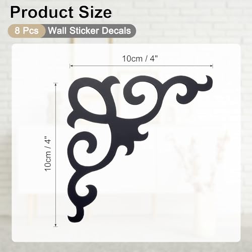 uxcell 8 Pcs Self-Adhesive Wall Sticker Mirror Decals, Acrylic Hollow Mirror Tiles Sticker Applique Corner Hollow Stickers for Home Room Background Decoration, Black (10x10cm)