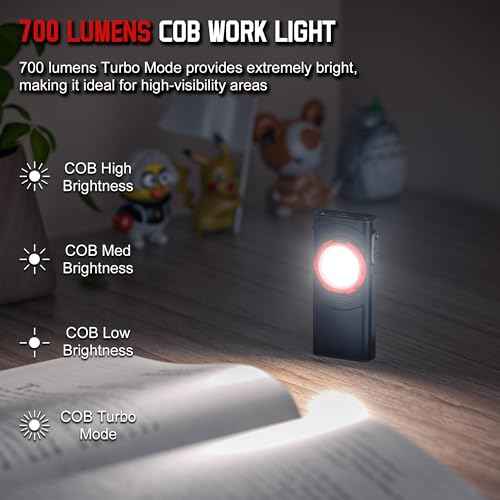 EDC Flashlight Rechargeable, 700 Lumens Mini LED Flashlight with 8 Modes Dual Light Sources Magnetic Flashlights with Clip Waterproof Pocket Flat Flashlights for Night Working (2, Black)