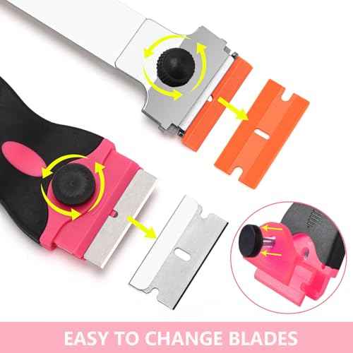 2 Pcs 2-in-1 Razor Blade Scraper Tool with 30Pcs Plastic Blades, 30Pcs Metal Blades and 2Pcs Plastic Cleaning Scrapers for Decals, Stickers, Labels, Caulk, Adhesive, Paint Removal