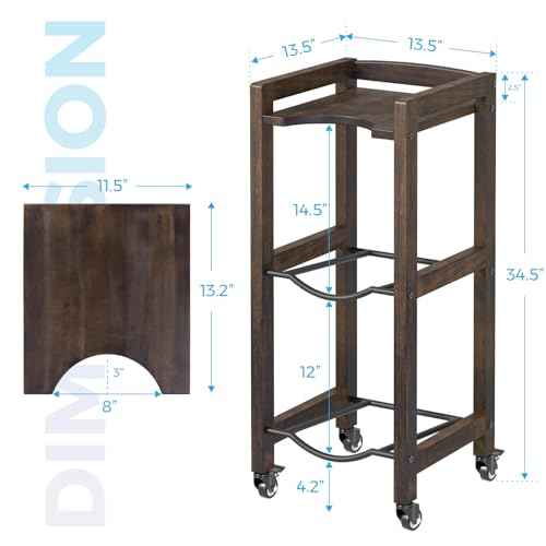 3-Tier 5 Gallon Water Jug Holder with Top Shelf ? 4 Metal Wheels or Adjustable Feet ? Natural Hardwood Water Dispenser Floor Stand ? Wooden Organizer for Kitchen, Office, Garage ? Space-Saving Design