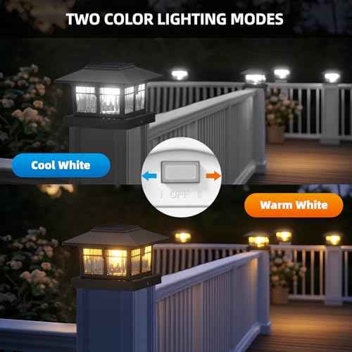 EXCMARK 4x4 Solar Post Cap Lights, 8 Pack Fence Deck Post Lights Outdoor Solar Powered Waterproof with Two Light Modes Warm&Cool White for Garden Patio Decor.(Classic Black, 8)