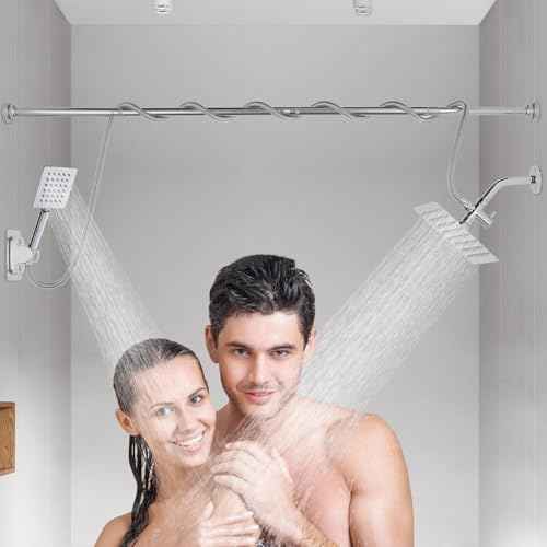 Voolan Dual Shower Head for Couples, High Pressure Rain Showerhead and Handheld Spray Combo, Adjustable Double Shower Heads for 2 People Bathroom (Chrome)