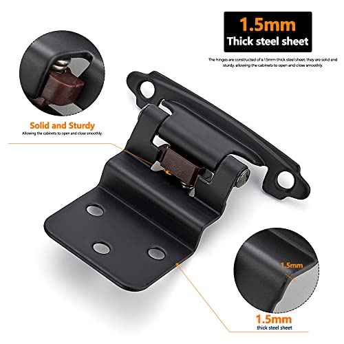 Ravinte 50Pack 25Pairs 3/8inch Inset Cabinet Door Hinges Kitchen Cabinet Hinges Black Semi-Concealed Hinges Face Mount Cabinet Hardware Self-Closing Cabinet Hinges with Door Bumpers&Screwdriver