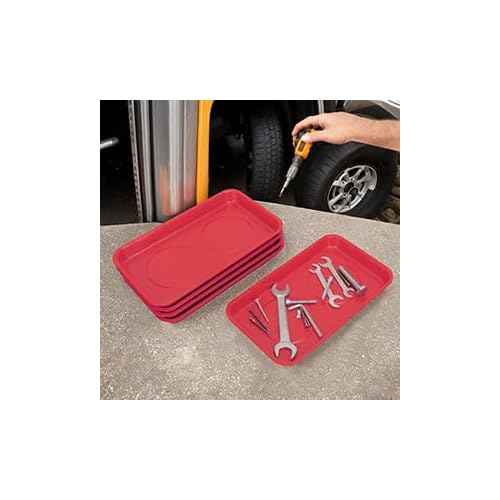 5 PCS Magnetic Trays, 9.4X5.5x1.4Inch, Magnet Tool Tray, Magnetic Parts Tray, Red, by GENHAKON