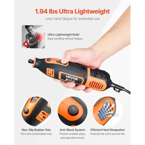 VEVOR 84-Piece Rotary Tool Kit, 200W Mini Power Rotary Tool Corded, 6-Level Speed 8000-40000 RPM Multi-Purpose DIY Tools for Engraving, Sanding, Polishing, Carving, Grinding, Cutting, DIY Crafts