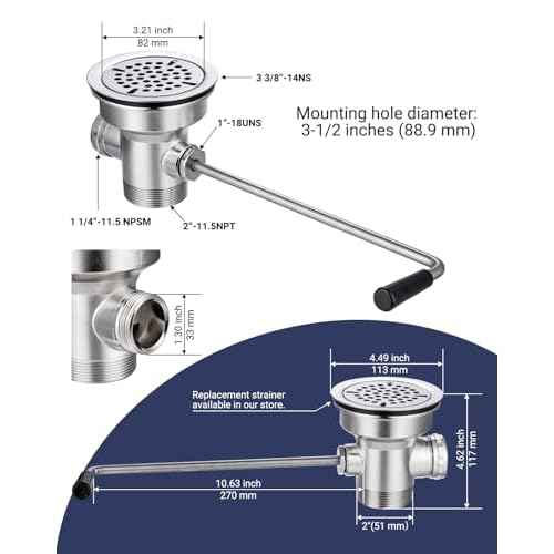 3-1/2" Commercial Sink Drain with Twist Lever Handle, Waste Drain Valve with Overflow Inlet for Restaurant 2/3 Compartment Sink, Easy Controll, Block-Free and Leakproof