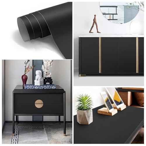 seonta Black Contact Paper Thick Peel and Stick Wallpaper 16"x78.5" Decorative Matte Self Adhesive Wall Paper Waterpoof Decorative Vinyl Film Wrap for Walls Furniture Countertop