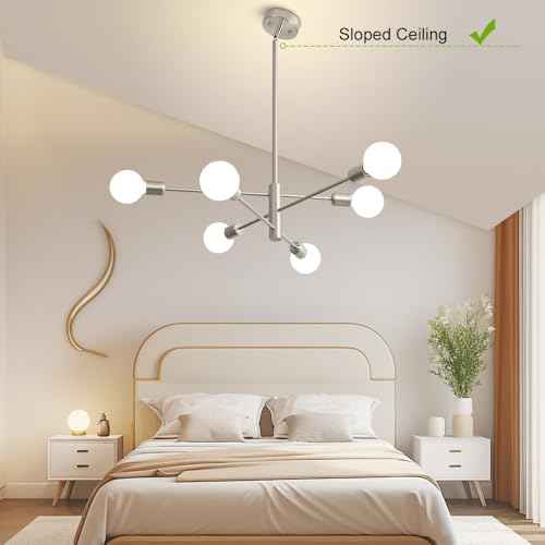 Sputnik Chandelier Modern Brushed Nickel Chandeliers 6-Light Mid Century Ceiling Lighting Fixture for Living Room, Kitchen, Bedroom, Dining Room, and Farmhouse (6-Light)