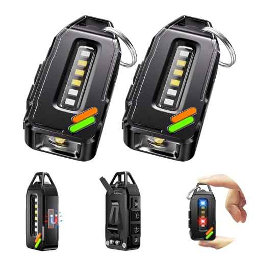 EDC Keychain Flashlight Rechargeable, 500 High Lumens Bright Small Flashlights Powerful with 9 Modes & Waterproof, Mini Clip on Pocket Flash light Magnetic for Camping, Fishing, Emergency, 2 Pack