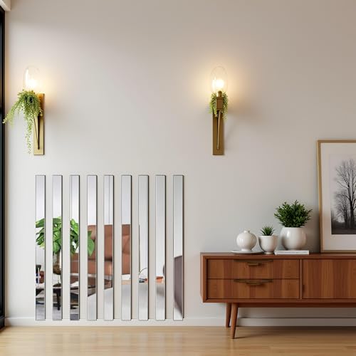 10 Pcs Mirror Wall Stickers Striped Design Mirror Art Tile Decal DIY Self Adhesive Wall Line Border Decals Removable Acrylic Mirror Sheets Wall Sticker and Murals for Home Decor (5 * 20cm)