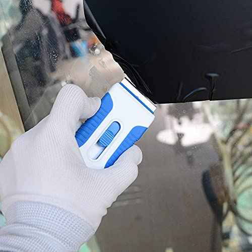EHDIS Car Sticker Remover Glass Cooktop Razor Scraper with 10pcs Replace Blades for Label,Glue,Paint,Adhesive Remover,Oven Door, Stove Cleaning (Blue)