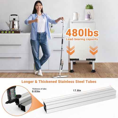 WBD Upgraded Mini Fridge Stand Washer and Dryer Stand for 21-28 Inch Appliance Washing Machine Stand Base with 4 Strong Feet Laundry Pedestal Dryer Universal Platform(Height 11"-12" Adjustable)
