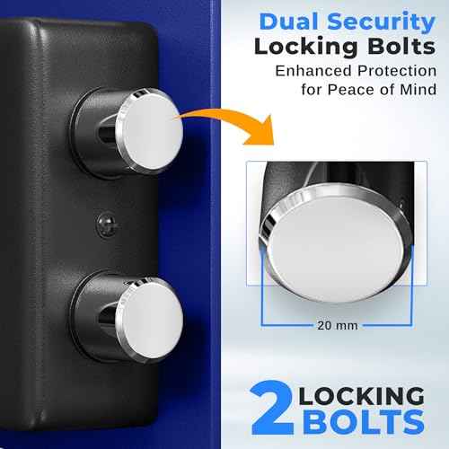 SereneLife Premium Steel Digital Safe Box - 9.1" x 6.7" x 6.7" | Secure Storage for Cash, Firearms & Jewelry | Great For Hotels, Cabinets & Home Use | Electronic & Mechanical Access | 2 Keys | Blue