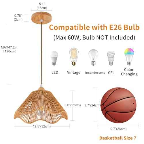 D12.5 Inch Boho Light Fixtures Boho Rattan Pendant Light Flush Mount Mini Chandelier Woven Hanging Light Fixture for Bedroom Hallway Entryway Nursery Kitchen Island