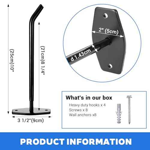 4-Pack Tire Rack Wall Mount, Heavy Duty Hooks for Storage - Garage Storage Hooks Wall Mount for Ladders, Tools & Bulk Items (88 lbs Capacity, 10"x 3.5" Black Iron)
