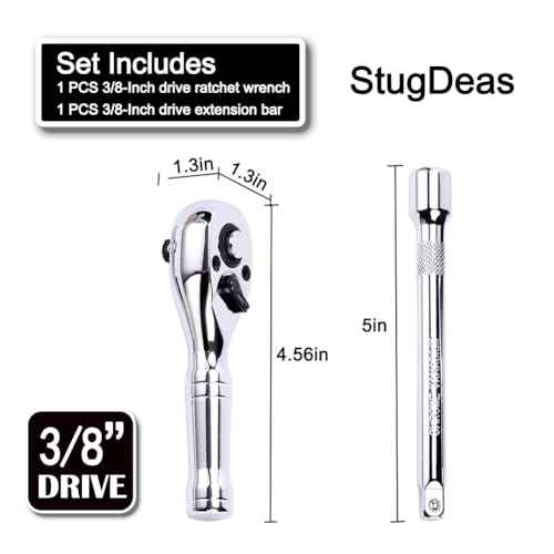 3/8-Inch Drive Ratchet Wrench, 72-Tooth Stubby Quick-Release Socket Wrench with a Extension Bar(5 inch), Reversible Switch, Chrome Alloy Made, Full-Polished Chrome Plating