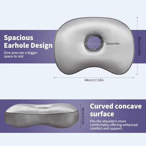 Orthopedic Ear Piercing Pillow for Side Sleepers, Pain Relief Design with Removable Cover and Ear Hole, 12x19 Inch Pierced Ears Support
