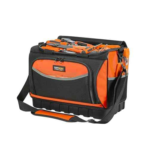 Tool Bag, Large Tool Organizer Bag with 18 Pockets,15.7x 11.4x 9.8 inch, Heavy Duty 600D Fabric, Black and Orange